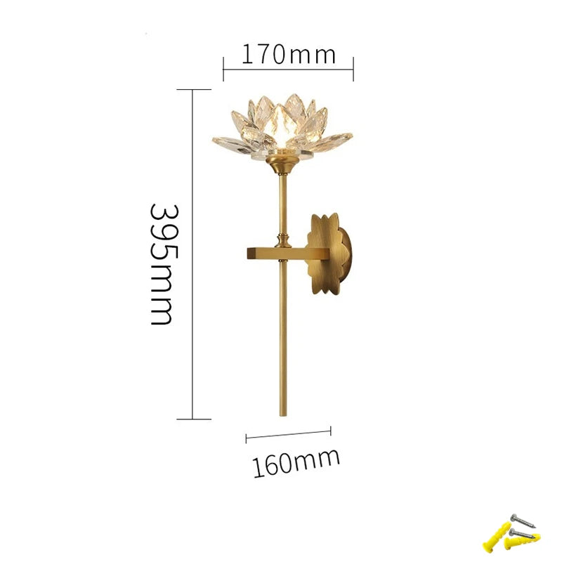 Arandela Flor de Lótus - Metal e Cristal