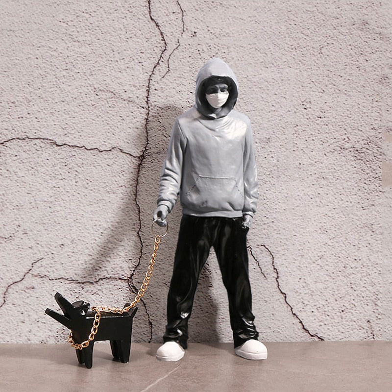 Escultura decorativa Dog Walker - street art