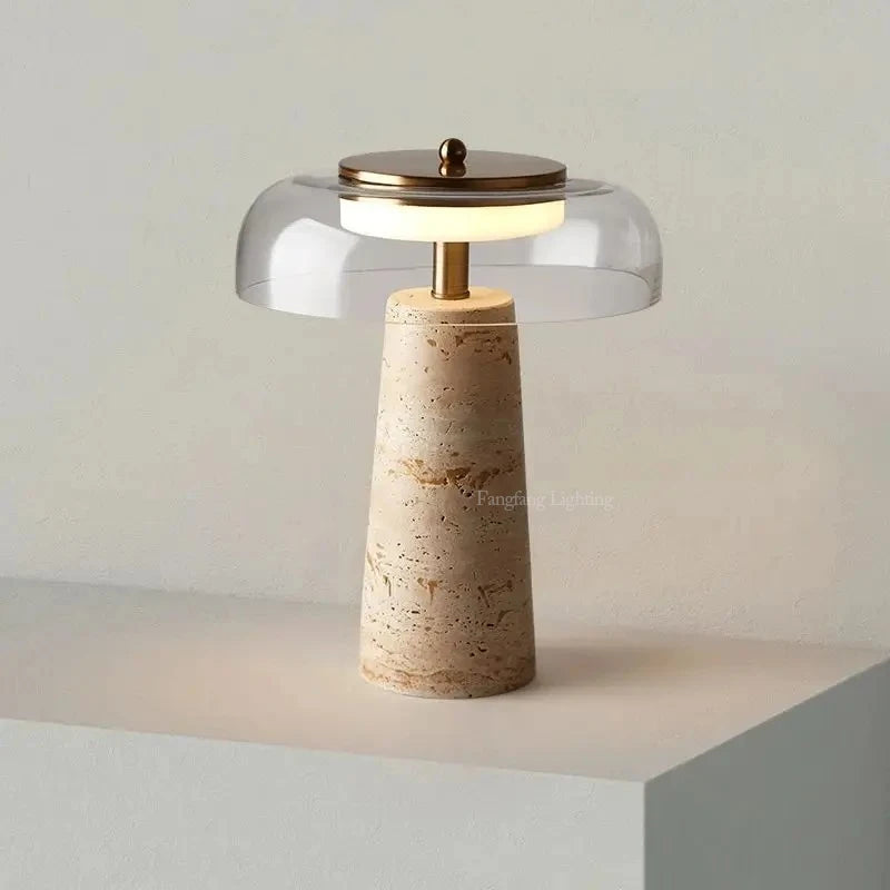 Luminária de mesa base travertino