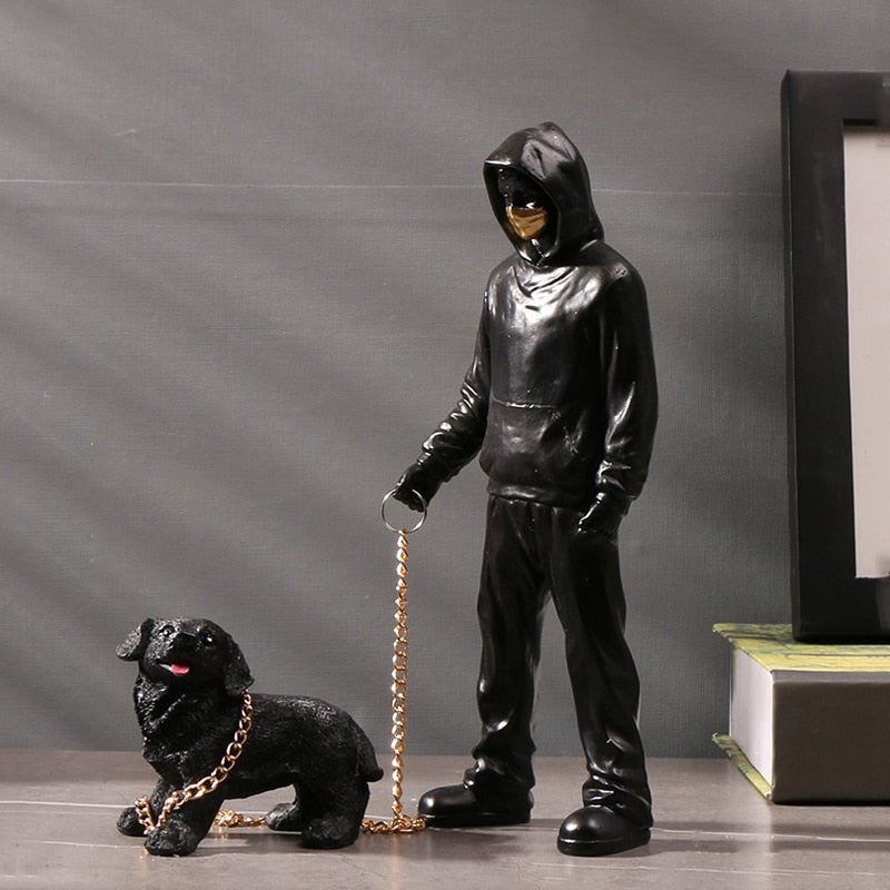 Escultura decorativa Dog Walker - street art