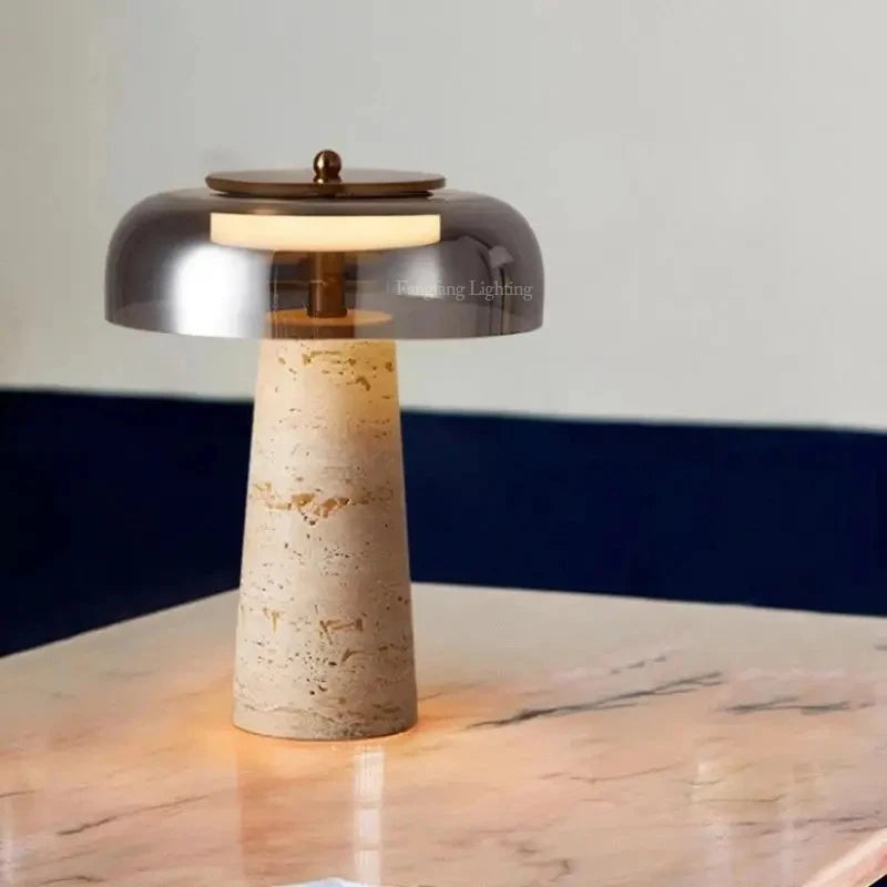 Luminária de mesa base travertino