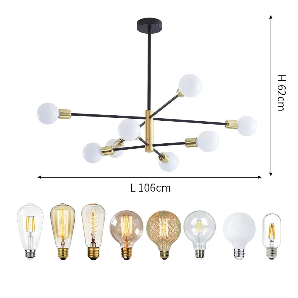 Lustre Balance Preto & Dourado - 03 Tamanhos