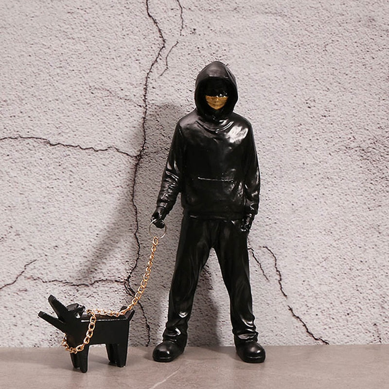 Escultura decorativa Dog Walker - street art