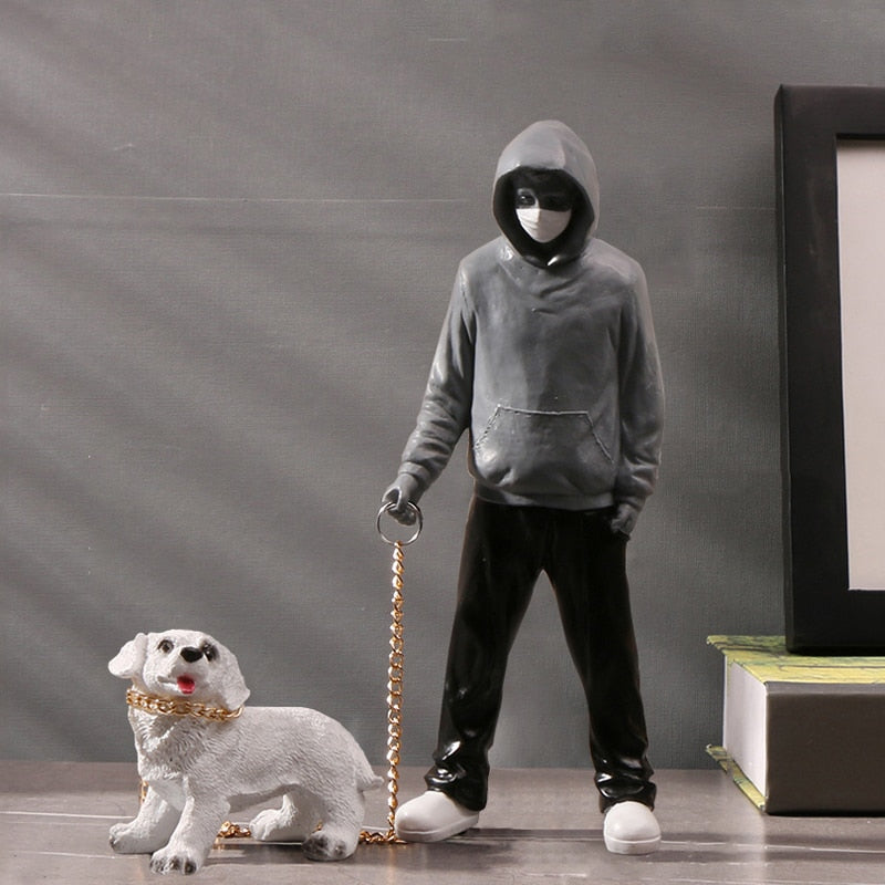 Escultura decorativa Dog Walker - street art