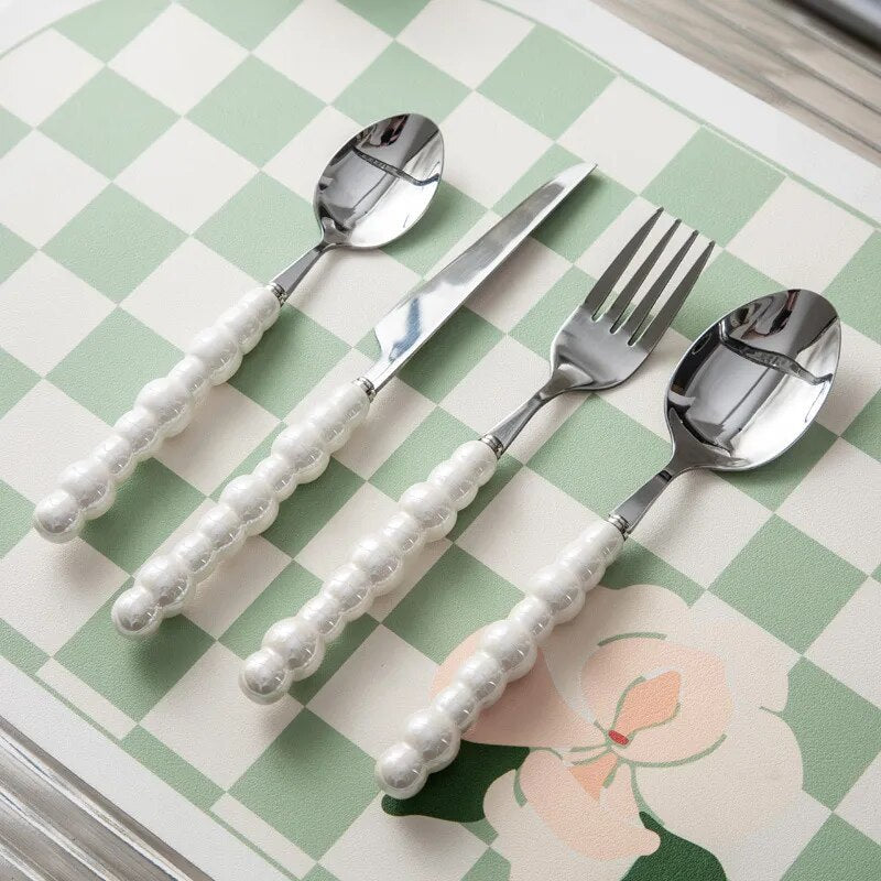 Talheres Pearl - com cabo em cerâmica - Jogo 4pcs