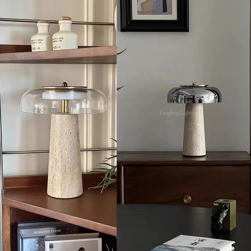 Luminária de mesa base travertino