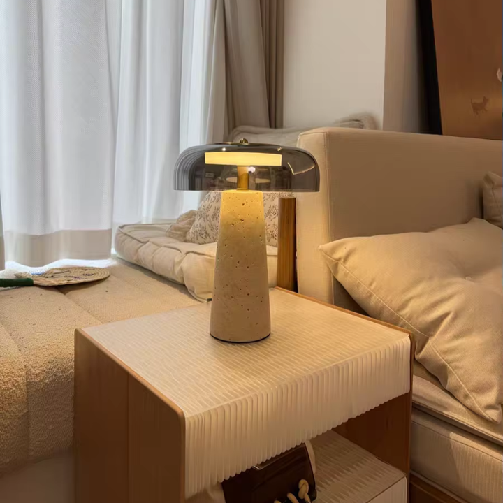 Luminária de mesa base travertino