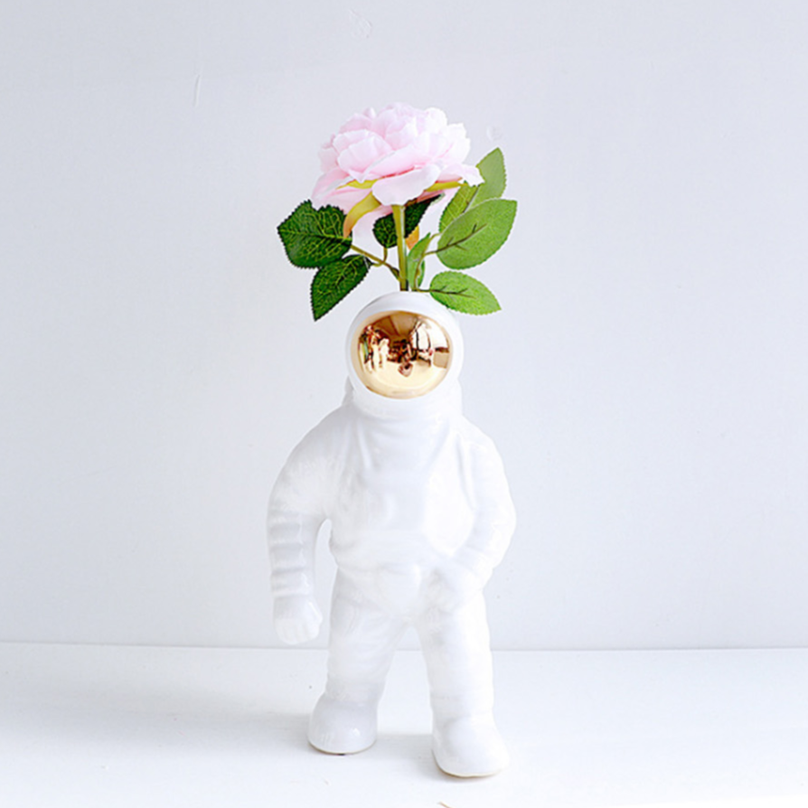 Vaso escultura Astronauta - cerâmica esmaltada