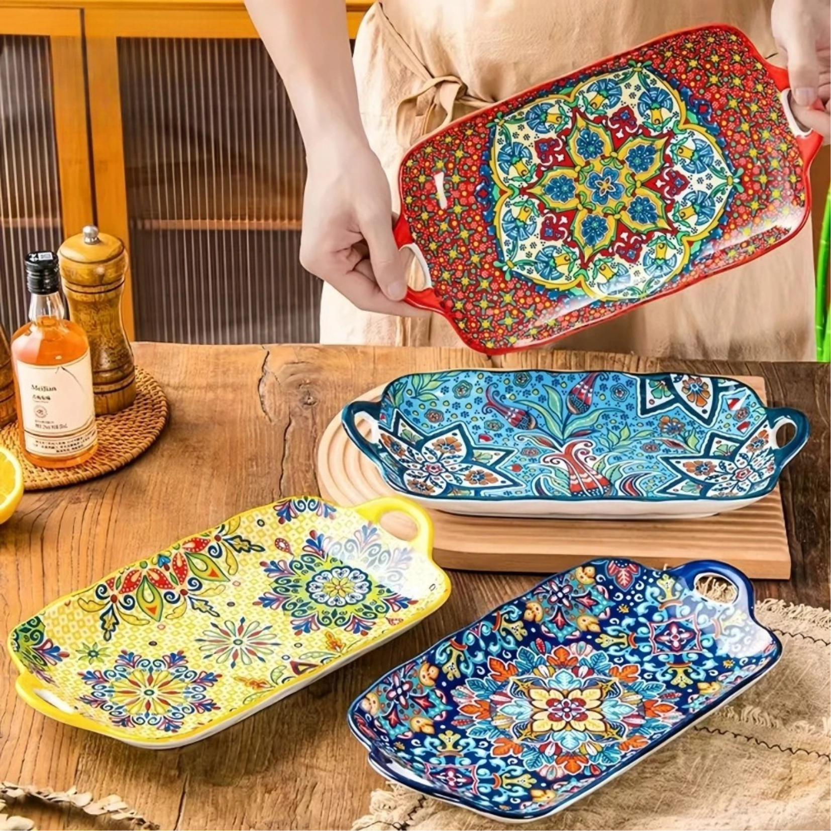 JUDYASTIER de VILLATTE プレート3、1セット Bandeja Refratário em Cerâmica Mandala - 04 modelos – Palazzo Home