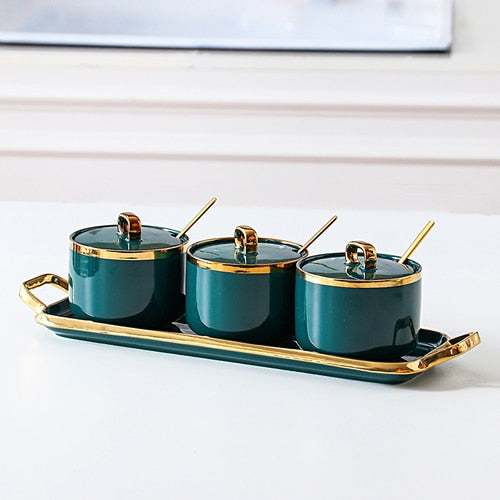 Kit 4pcs Porta Condimentos Deluxe - em porcelana - Black Friday