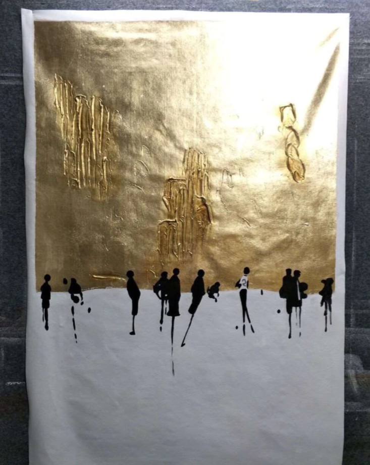 telas pintadas a mão Contemporânea Crowd - Pintada a mão