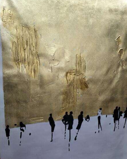 telas pintadas a mão Contemporânea Crowd - Pintada a mão
