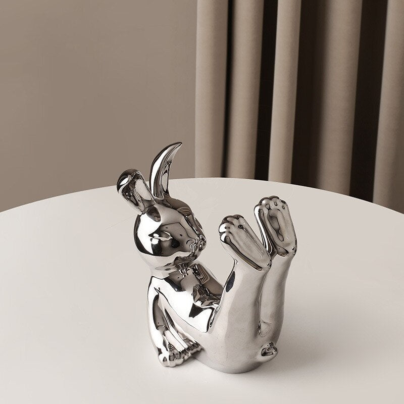 Porta Vinho & Porta Taça Bunny - em cerâmica cromada