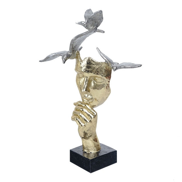 Esculturas decorativas Fantasy - Pensador com pássaros