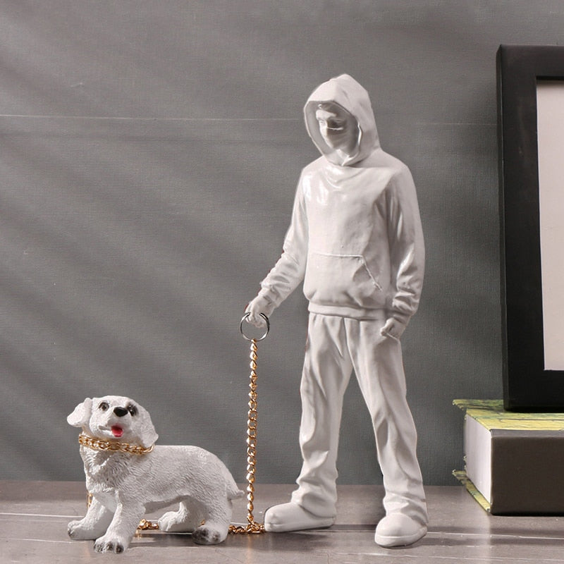 Escultura decorativa Dog Walker - street art
