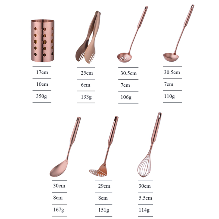 Kit 7pcs Utensílios Gold - Em inox escovado