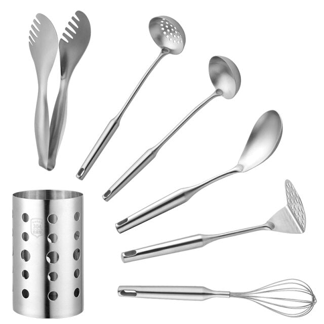 Kit 7pcs Utensílios Gold - Em inox escovado