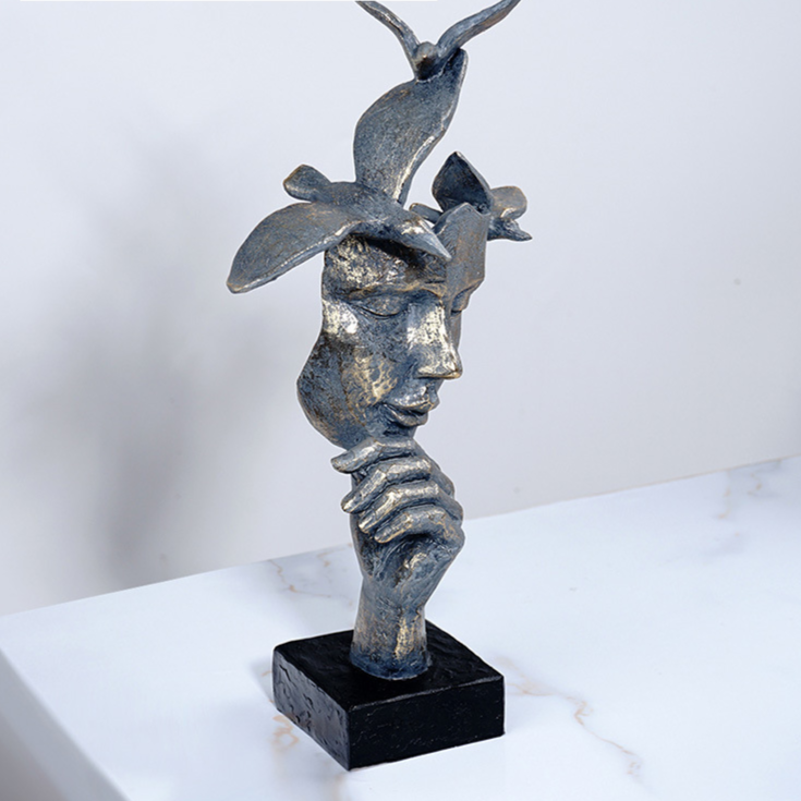 Esculturas decorativas Fantasy - Pensador com pássaros