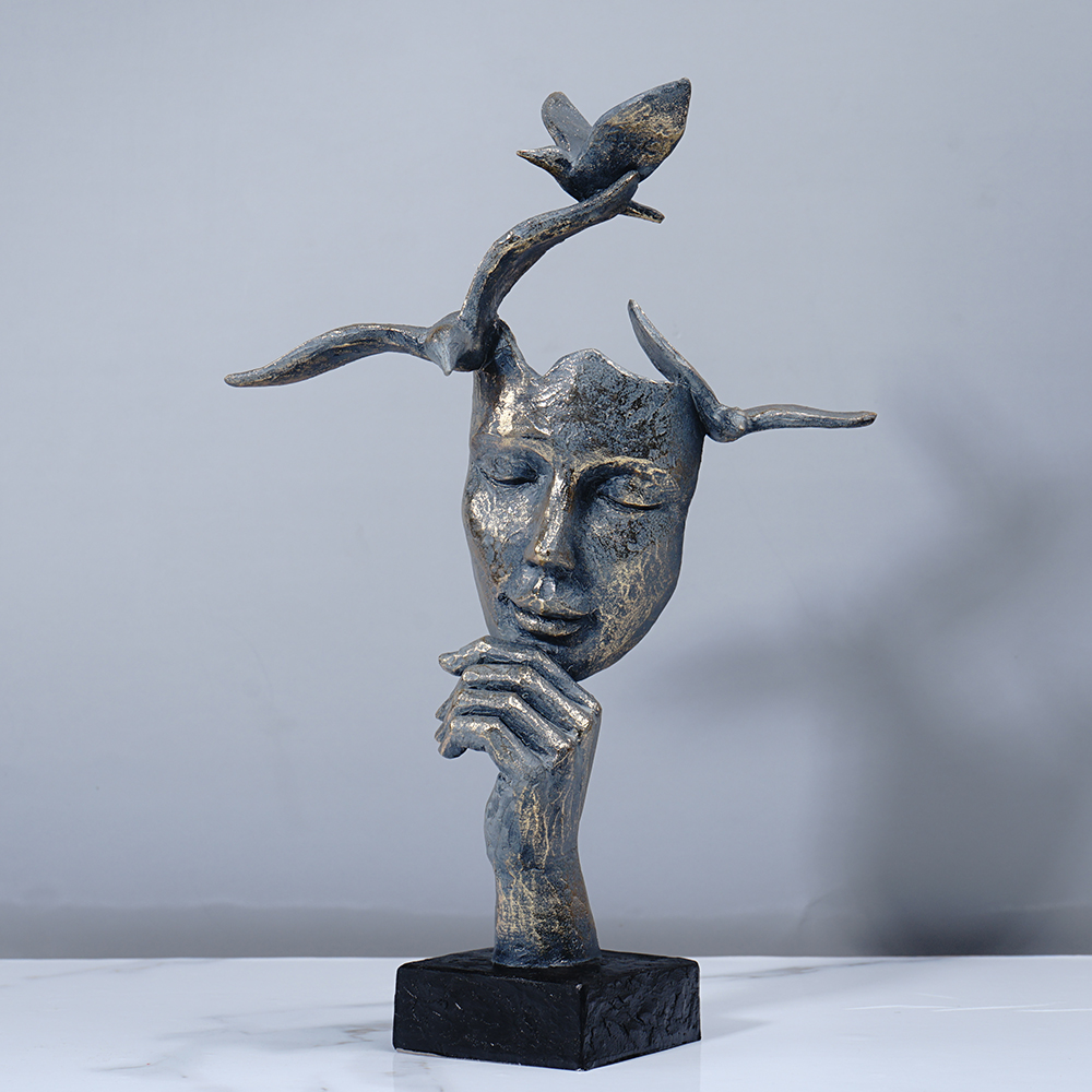 Esculturas decorativas Fantasy - Pensador com pássaros