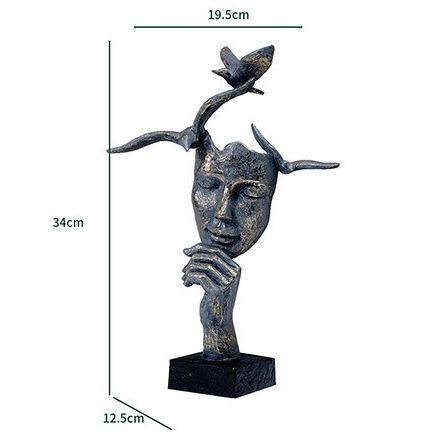 Esculturas decorativas Fantasy - Pensador com pássaros