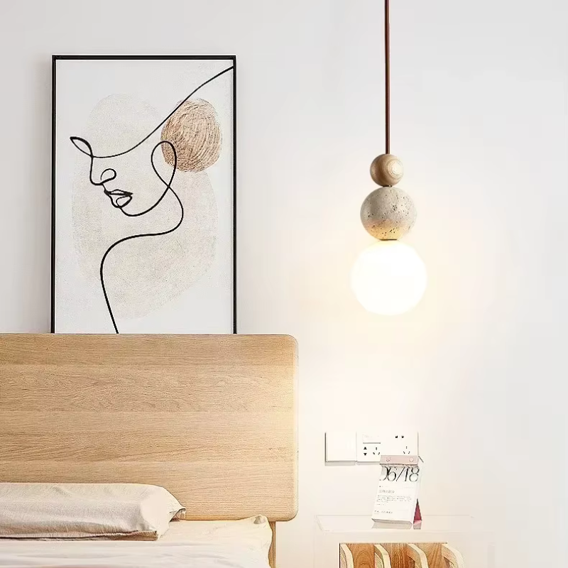 Pendente Thai - madeira e travertino