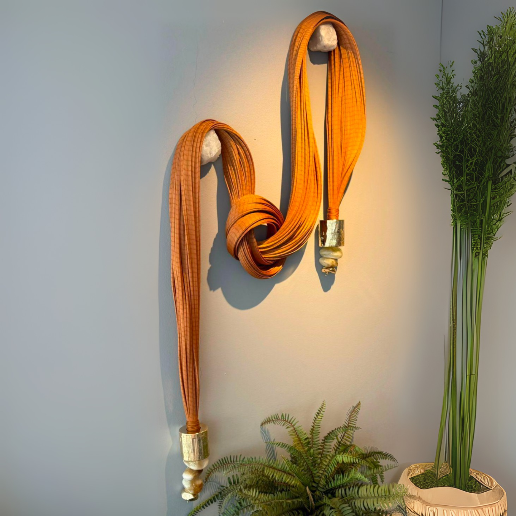 Escultura de parede/mesa - fibra + pedra