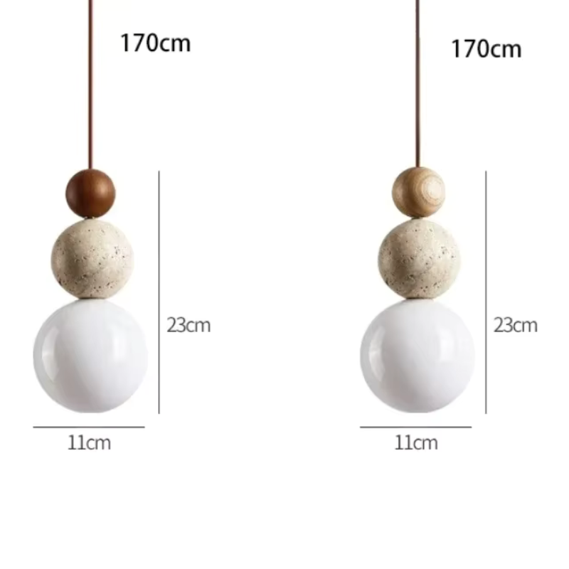 Pendente Thai - madeira e travertino