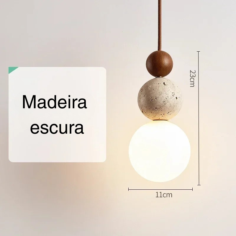 Pendente Thai - madeira e travertino