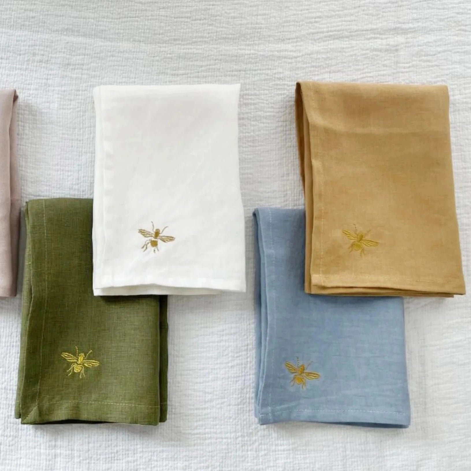 Guardanapos linho bordado abelha - Jogo 4pcs