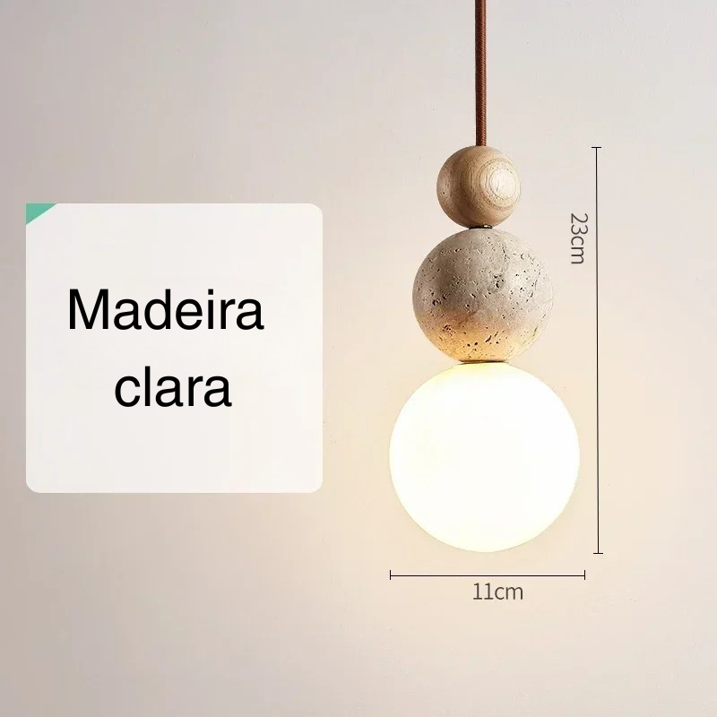 Pendente Thai - madeira e travertino