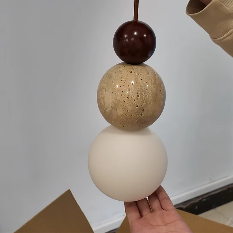 Pendente Thai - madeira e travertino