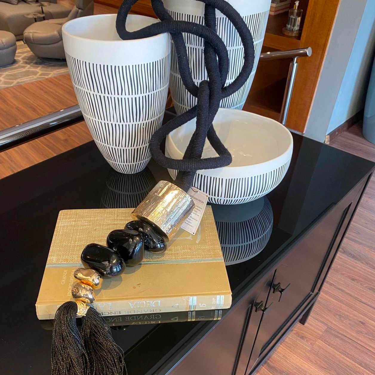 Colar de mesa em algodão + pedra - 03 opções