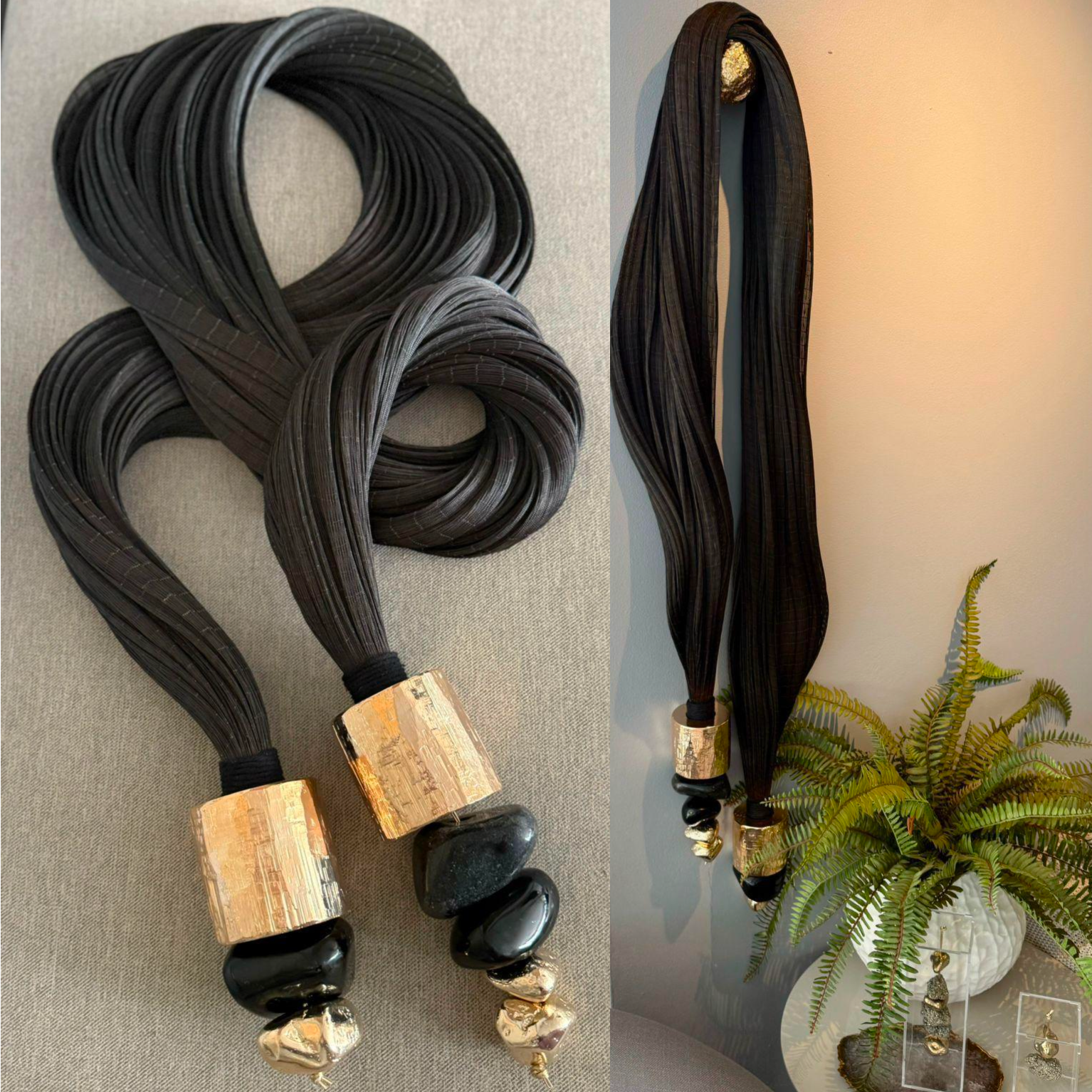 Escultura de parede/mesa - fibra + pedra