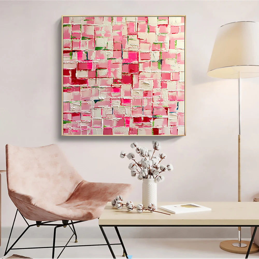 Tela Pink Mosaico - Pintada a mão