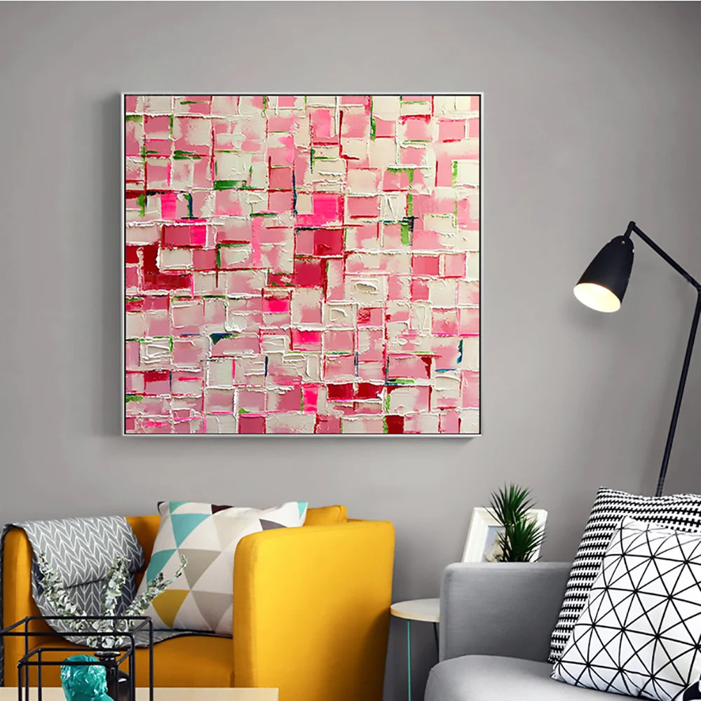 Tela Pink Mosaico - Pintada a mão