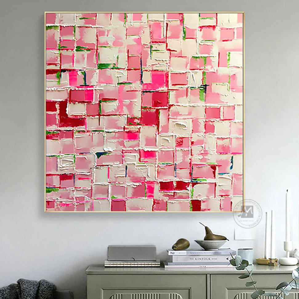 Tela Pink Mosaico - Pintada a mão