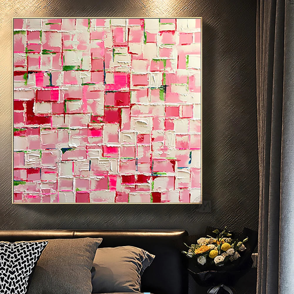 Tela Pink Mosaico - Pintada a mão