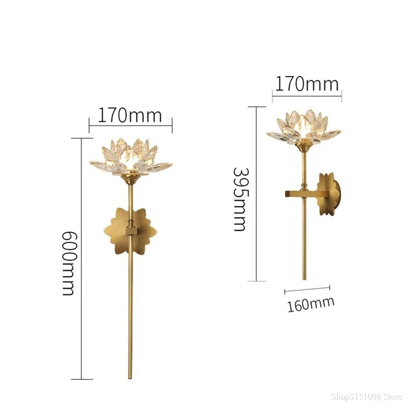 Arandela Flor de Lótus - Metal e Cristal