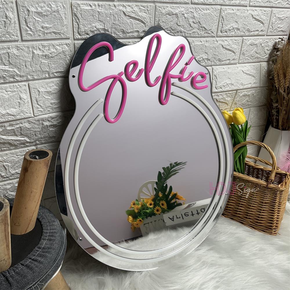 Espelho com led neon Selfie Pink - 40x33.5cm