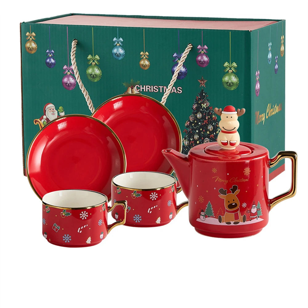 Bule + Xícaras Natal - Jogo 3 ou 5pcs