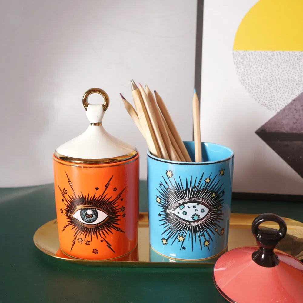 Porta objetos/velas decorativo Third Eye - em porcelana