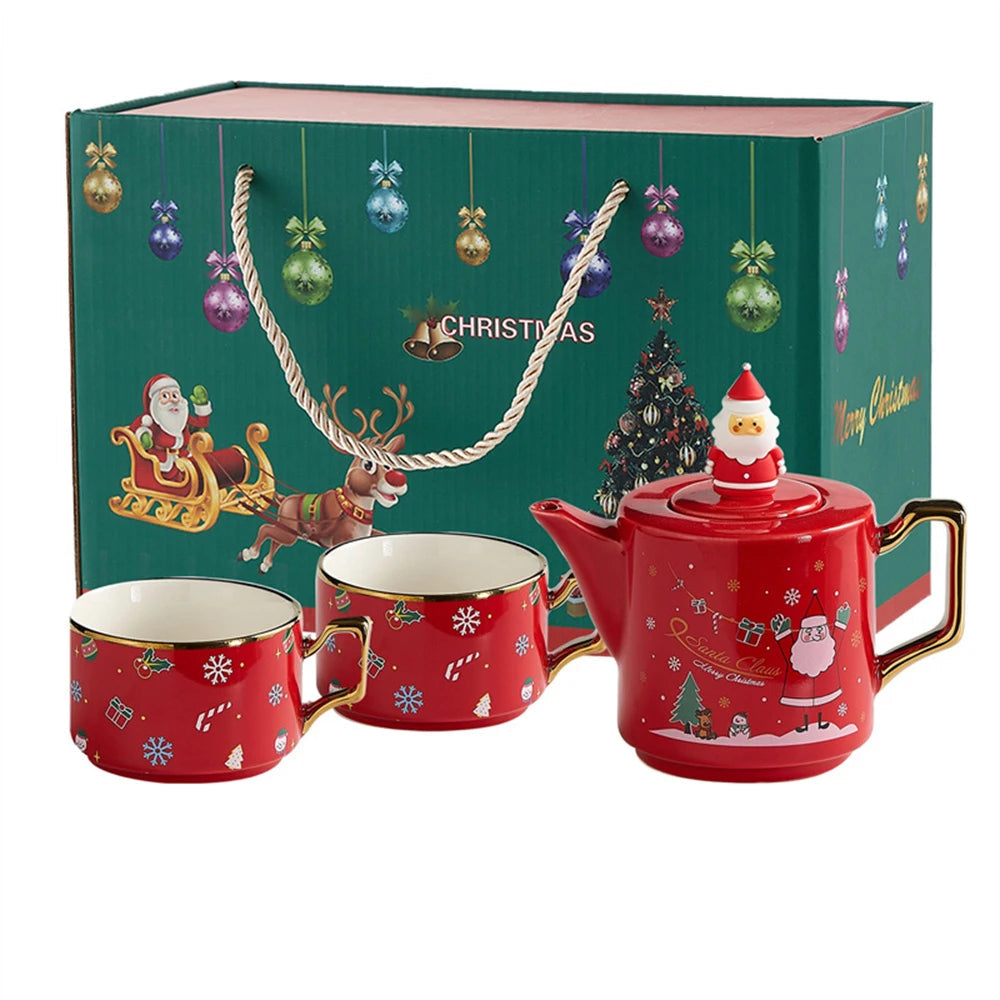 Bule + Xícaras Natal - Jogo 3 ou 5pcs