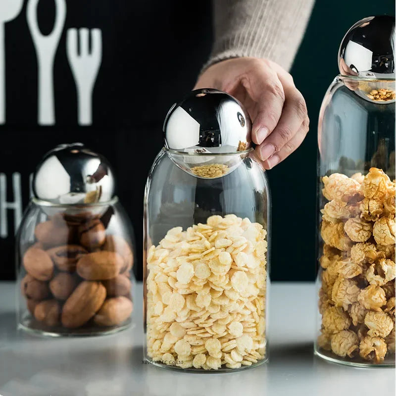 Potes em vidro com tampa cromada - 04 Tamanhos