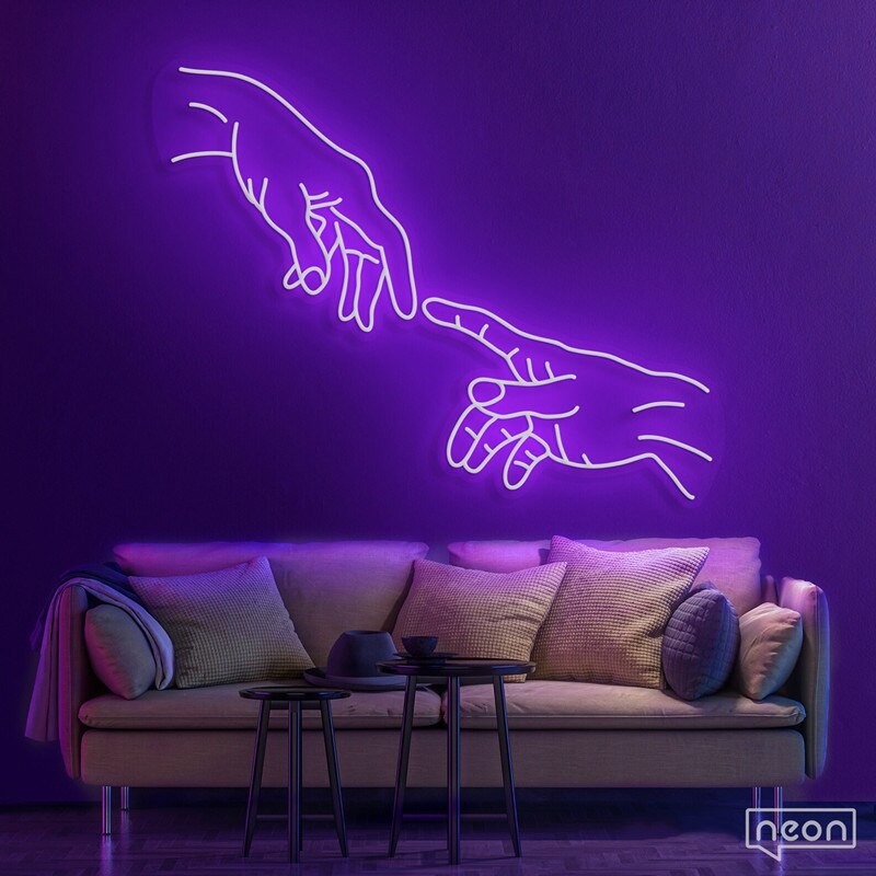 Neon contemporâneo God Hands - 50x50cm