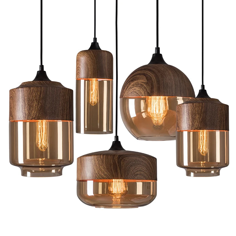 Pendentes Dalton Amadeirado - vidro ambar