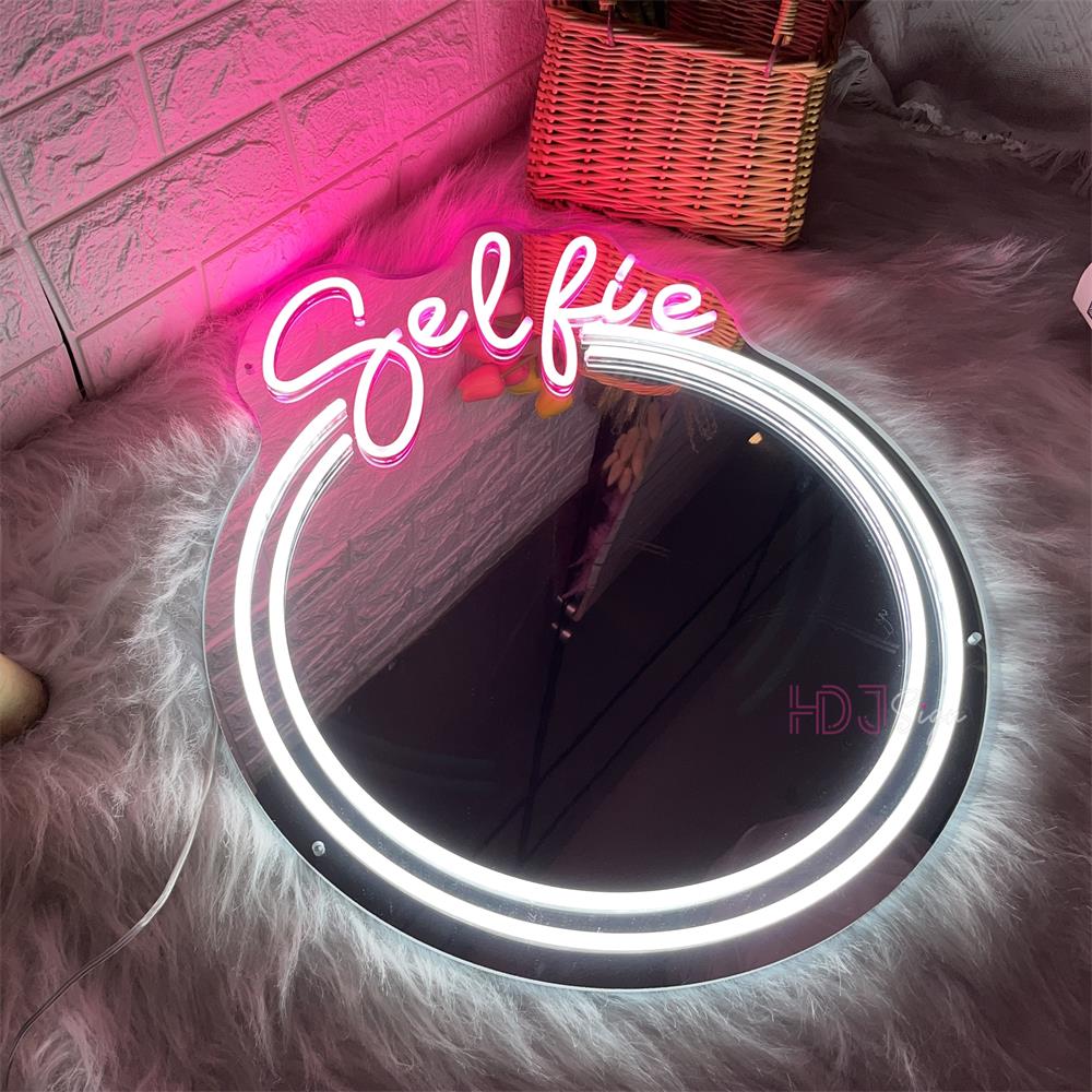 Espelho com led neon Selfie Pink - 40x33.5cm