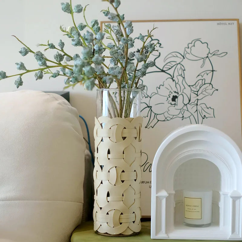 Vasos em vidro com revestimento em couro - 02 Tamanhos