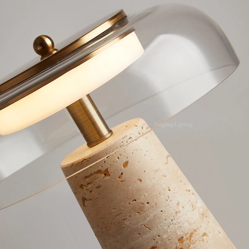 Luminária de mesa base travertino