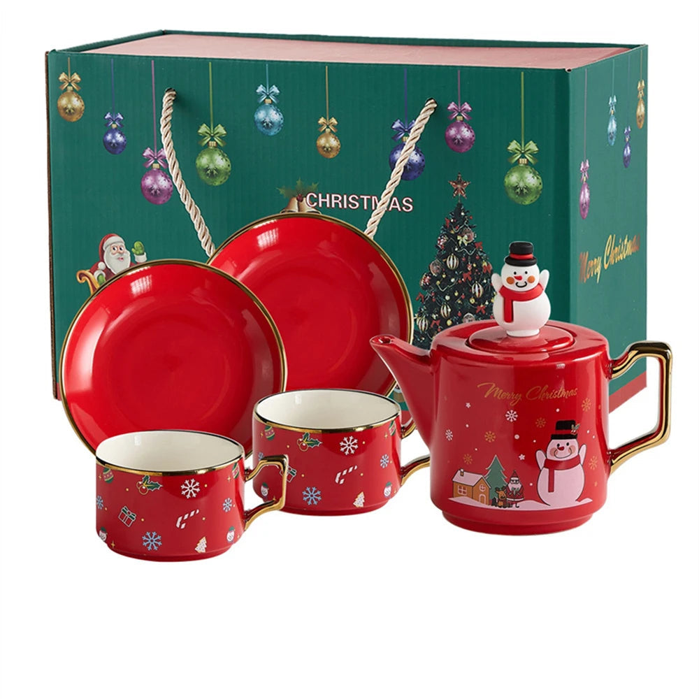 Bule + Xícaras Natal - Jogo 3 ou 5pcs
