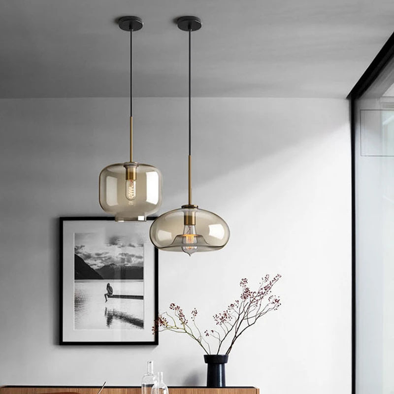 Pendentes Requinte - vidro ambar